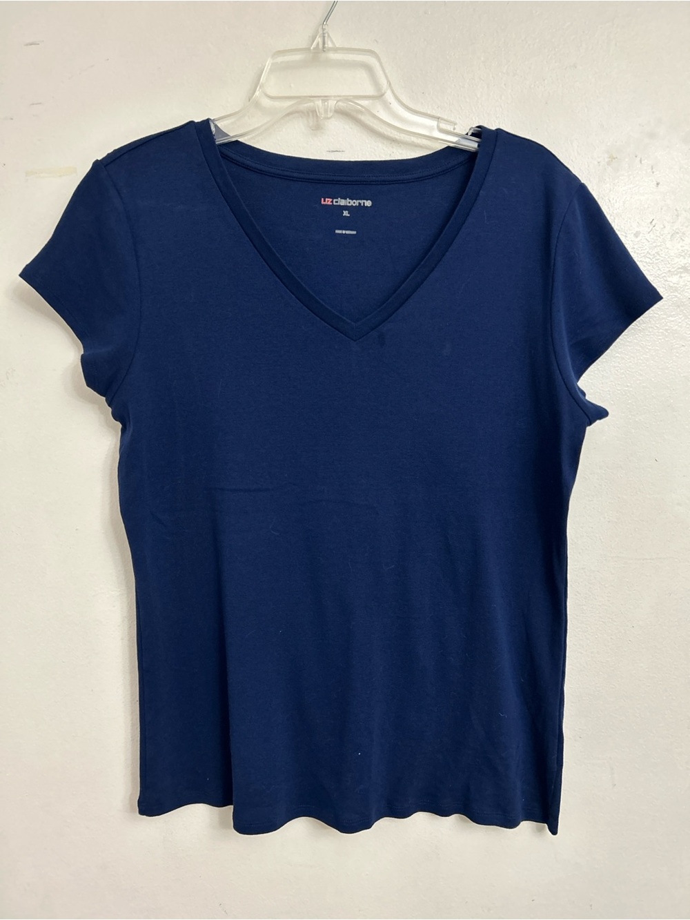 Liz Claiborne Dark Blue V-Neck Short Sleeve Cotton Tee size XL